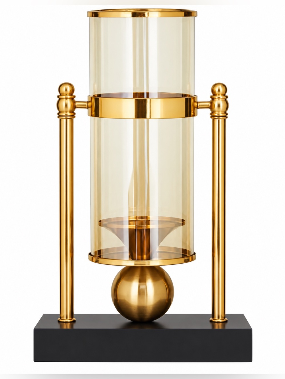 Gold Glass Hurricane Candle Holder with Black Base